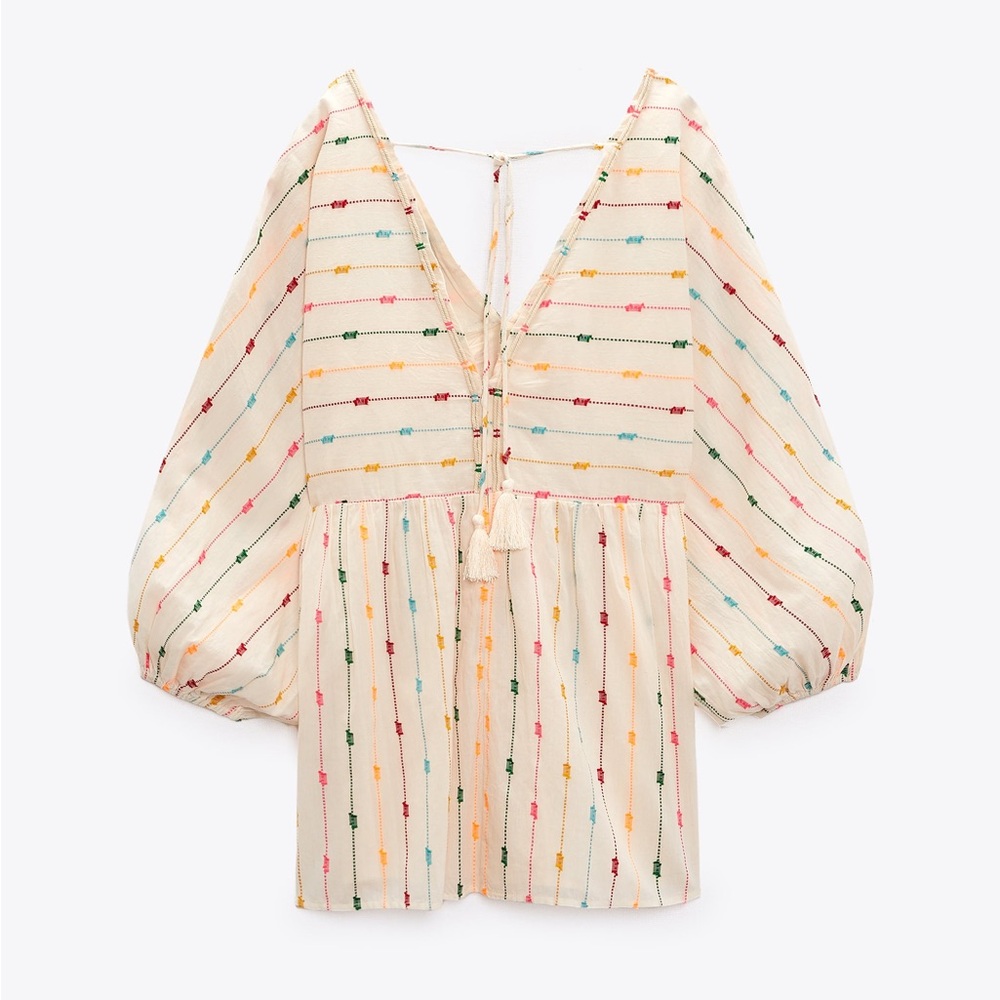 Zara Multi Colored Dotted Mesh Mini Dress XS - Picture 8 of 15